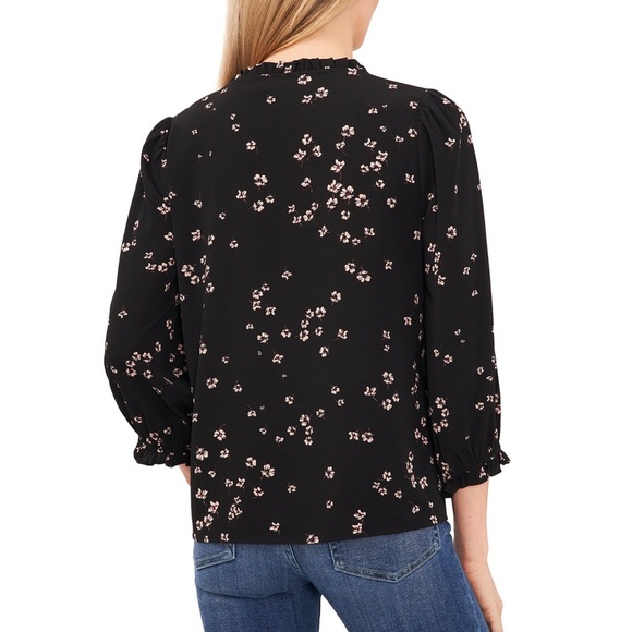 CeCe Women's Floral-Print Button-Front black Blouse/size L - Picture 2 of 3